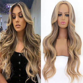Cross border Europe and the United States wig female blonde foreign trade wig set fashion big waves in the wig full head set manufacturers wholesale