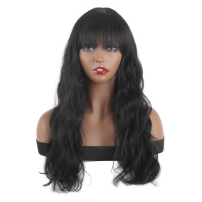 Wigs European and American wigs women with straight bangs long curly hair synthetic fiber mechanism headgear synthetic hair