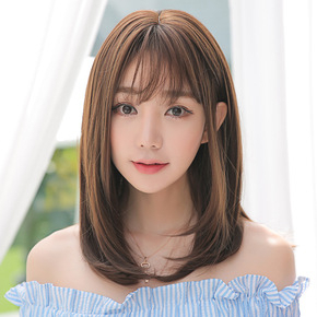 Amazon cross-border Japanese and South Korea net red pseudo-niang air bangs hair hair long hair female spot wig full head cover