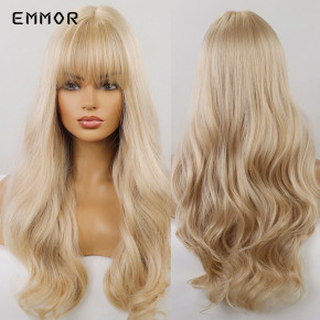 White blonde wig female long hair net red natural daily simulation human full head cover type milk blonde long curly hair full head