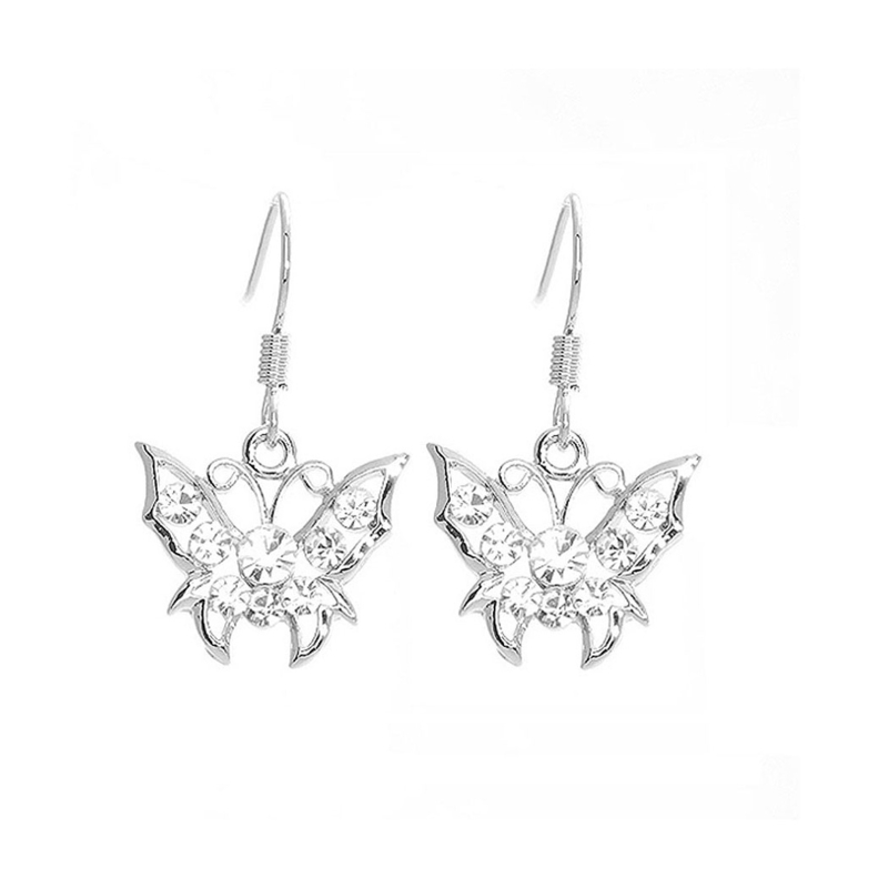 Glistening Butterfly Earrings with Silver Austrian Crystals