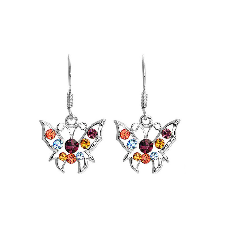Glistening Butterfly Earrings with Multi-color Austrian Crystals