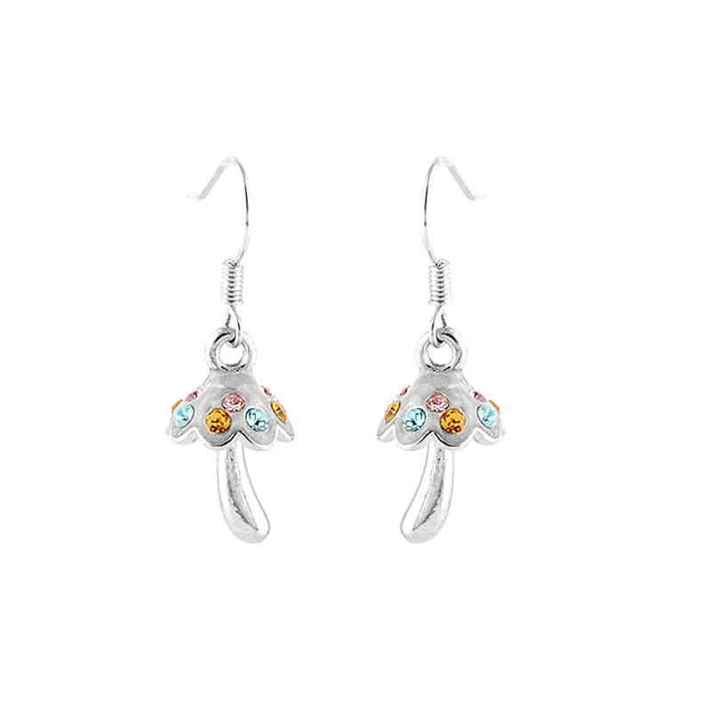 Cutie Mushroom Earrings with Multi Color Austrian Element Crystals