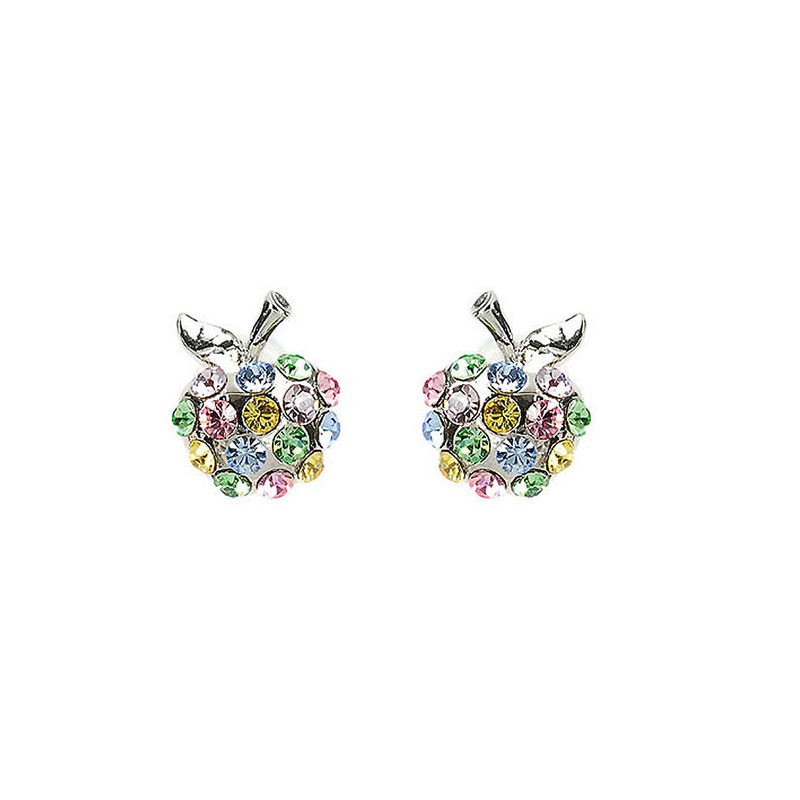 Glistening Apple Earrings with Multi-color Austrian Element Crystals