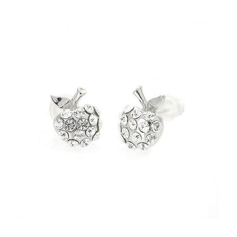 Glistening Apple Earrings with silver Austrian Element Crystals