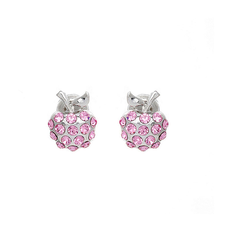 Glistening Apple Earrings with Pink Austrian Element Crystals