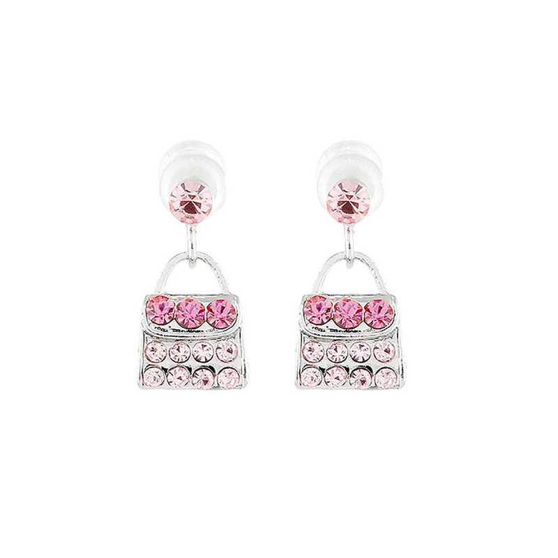 Elegant Handbag Earrings with Pink Austrian Element Crystals
