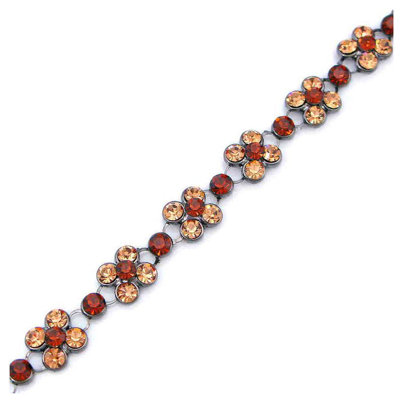 Glistening Flower Bracelet with Brown and Light Brown Austrian Element Crystals