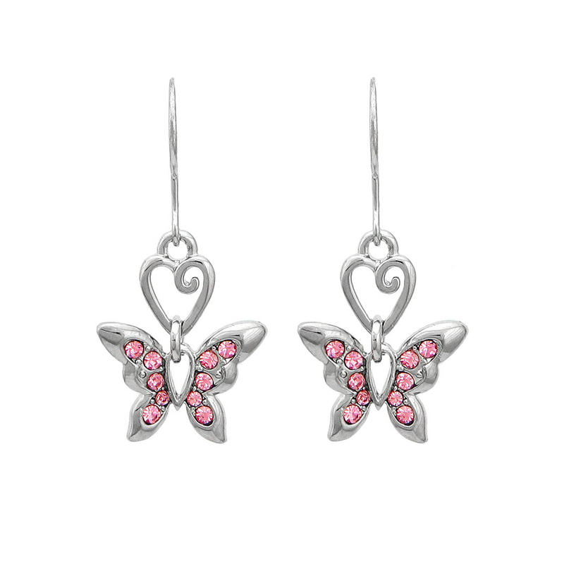 Dazzling Butterfly Earrings with Pink Austrian Element Crystals