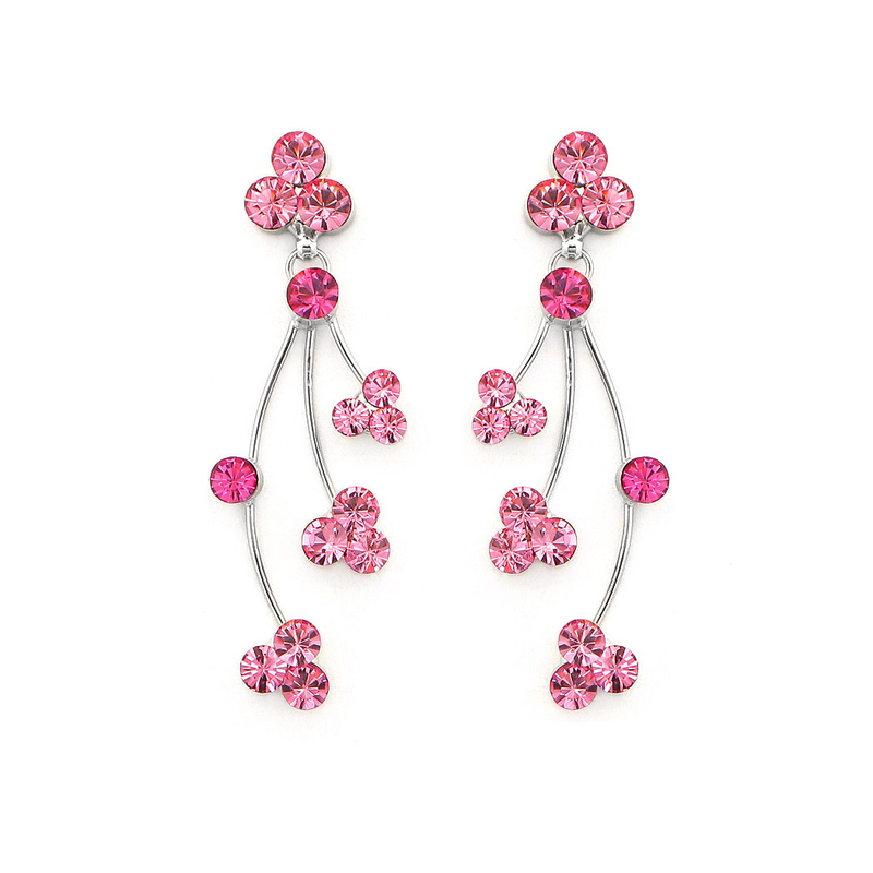 Elegant Rainbow Earrings with Pink Austrian Element Crystals