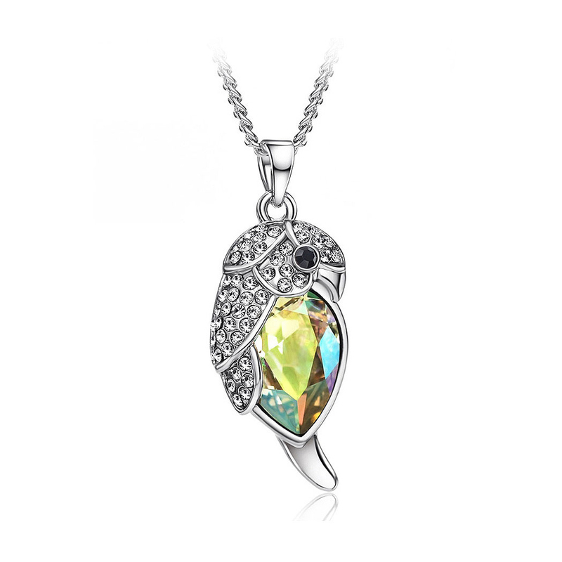 Lovely Parrot Pendant with Fluorescence Green Austrian Element Crystal and Necklace