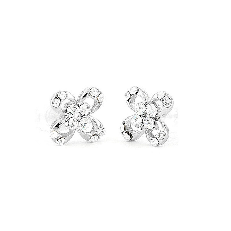 Trendy Flower Earrings with Silver Austrian Element Crystals