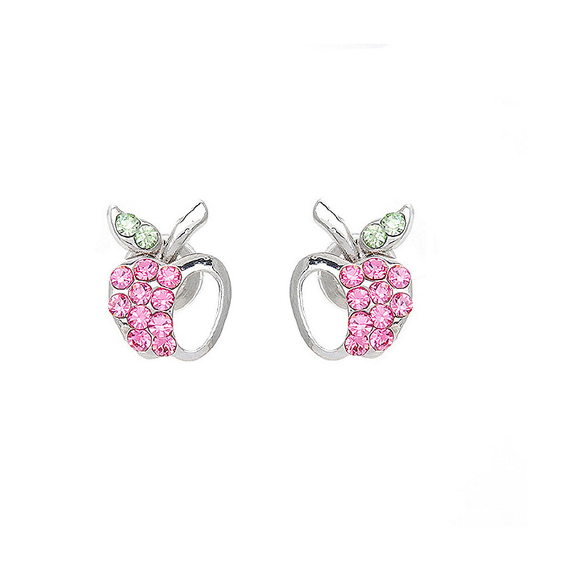 Glistening Apple Earrings with Pink and Green Austrian Element Crystals