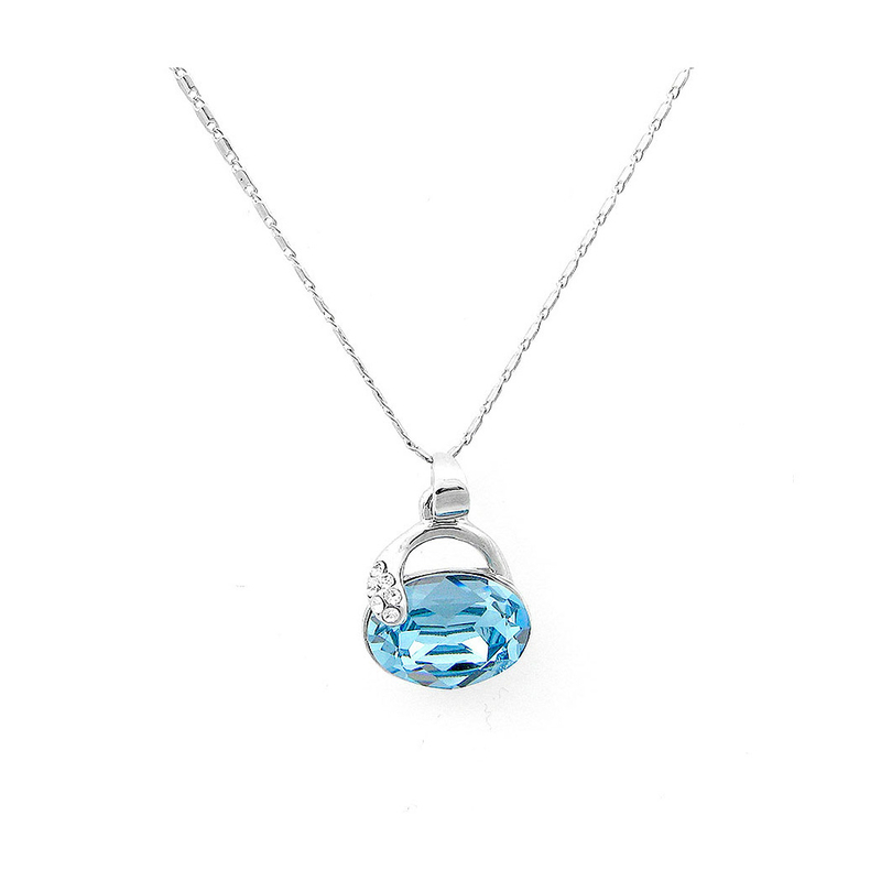 Cutie Handbag Pendant with Silver and Blue Austrian Element Crystals and Necklace