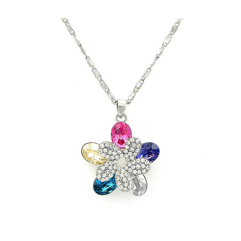 Enchanting Flower Pendant with Multi-colour Austrian Element Crystals