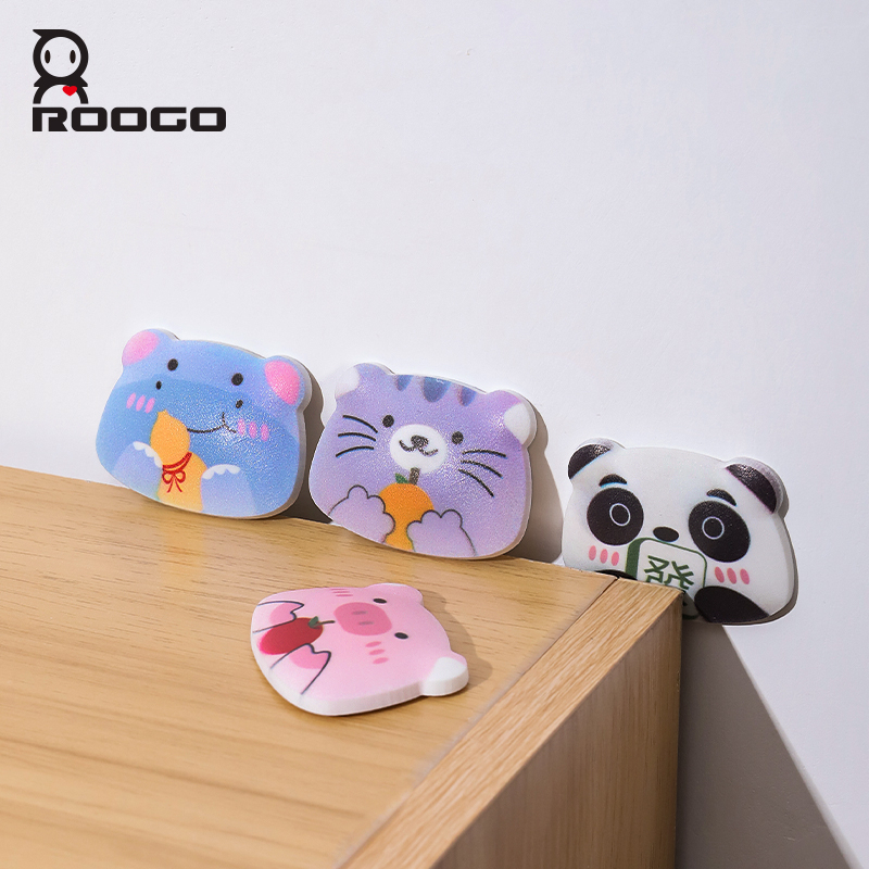 ROOGO Cartoon Anti-collision Sticker Cute Animal Thickened Door Handle Car Protector PVC Pad Soft 3d Stickers