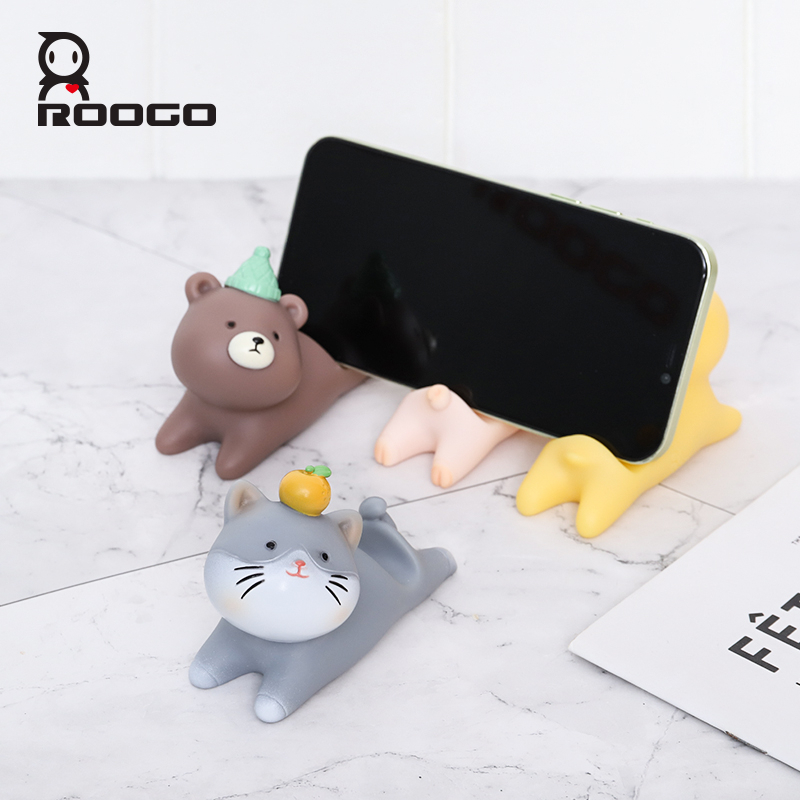 ROOGO Lovely Animals Phone Holder PVC Phone Support Accessories Cat Rabbit Dog Pig Ornament Home Office Desk