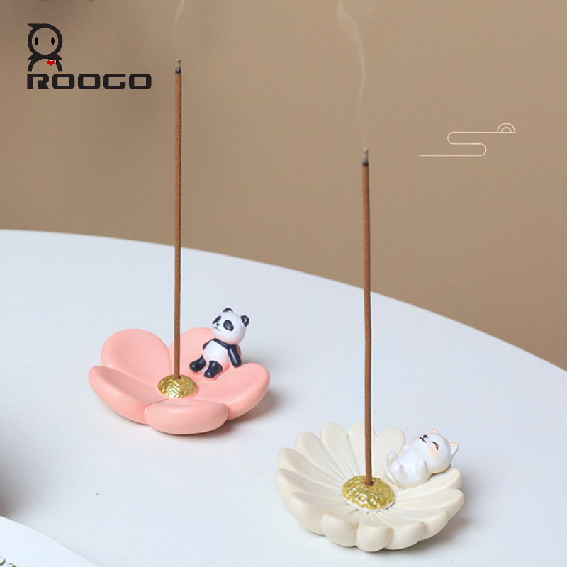 ROOGO Flower Incense Burner Holder Home Decoration Resin Incense Holder Stick Statue Aromatherapy Office Teahouse Ornament