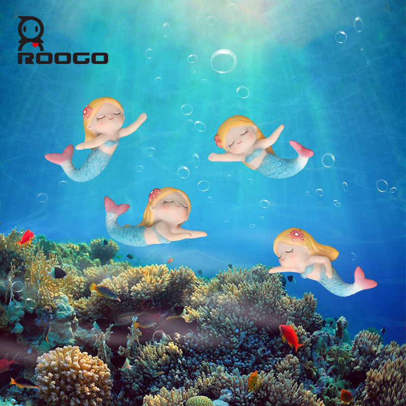 ROOGO Resin Mermaid Figurines Fish Tank Landscape Statues Creative Floating Aquarium Decor Accessories Ornamental Gifts