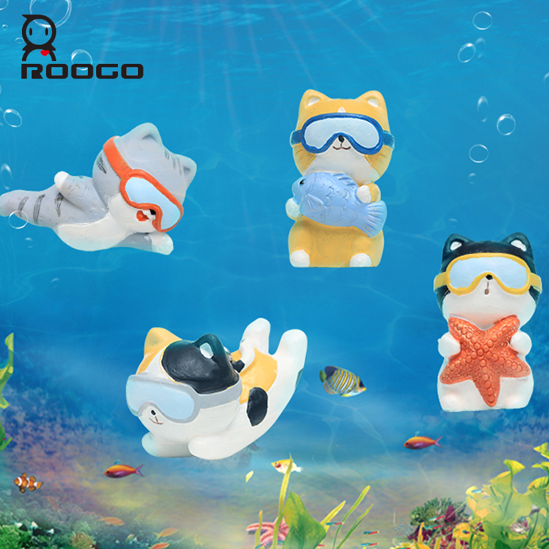 ROOGO New Cartoon Diving Cat Aquarium Decoration Fish Tank Accessories Floating Decor Lovely Fish Tank Landscaping Ornament