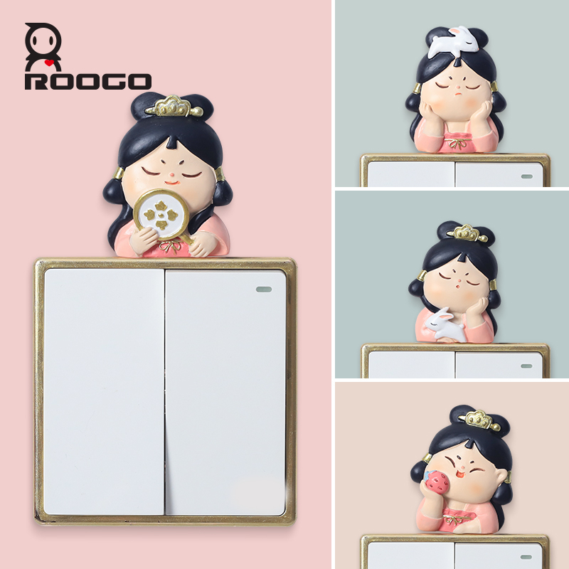 ROOGO Resin Switch Stickers Home Decoration Cute Pink Girls 3d Socket Light Switch Sticker for Wall Living Room Mirror Ornaments