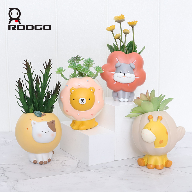 ROOGO Cute Animal Bonsai Flower Pots Resin Home and Garden Succulent Plant Pot Flowerpots for Indoor Outdoor